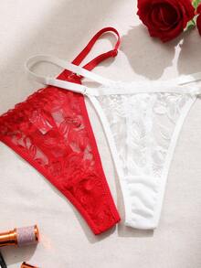 3pcs/Set Women's Everyday Sexy Lace Thong Panties - Multicolor - View 3