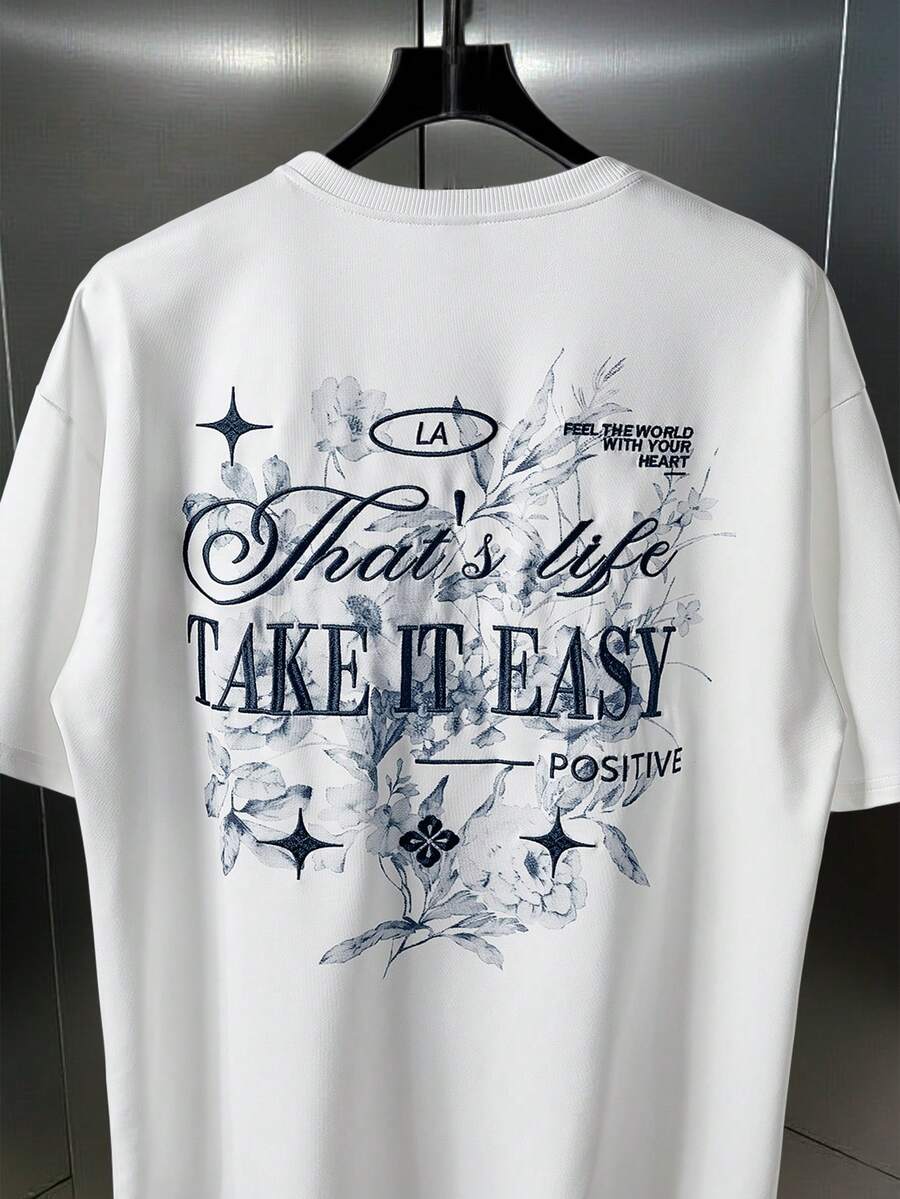 Manfinity Roghcode Men's Streetwear White Summer Floral Print T-Shirt,Vintage Botanical Graphic Tee,City Break Outdoor Music Festival Casual Vintage T Shirt For Men - White - View 1