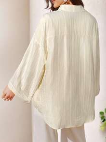 Veilorie Plus Size Women's Casual Basic Button-Down Long Sleeve Shirt - Apricot - View 2