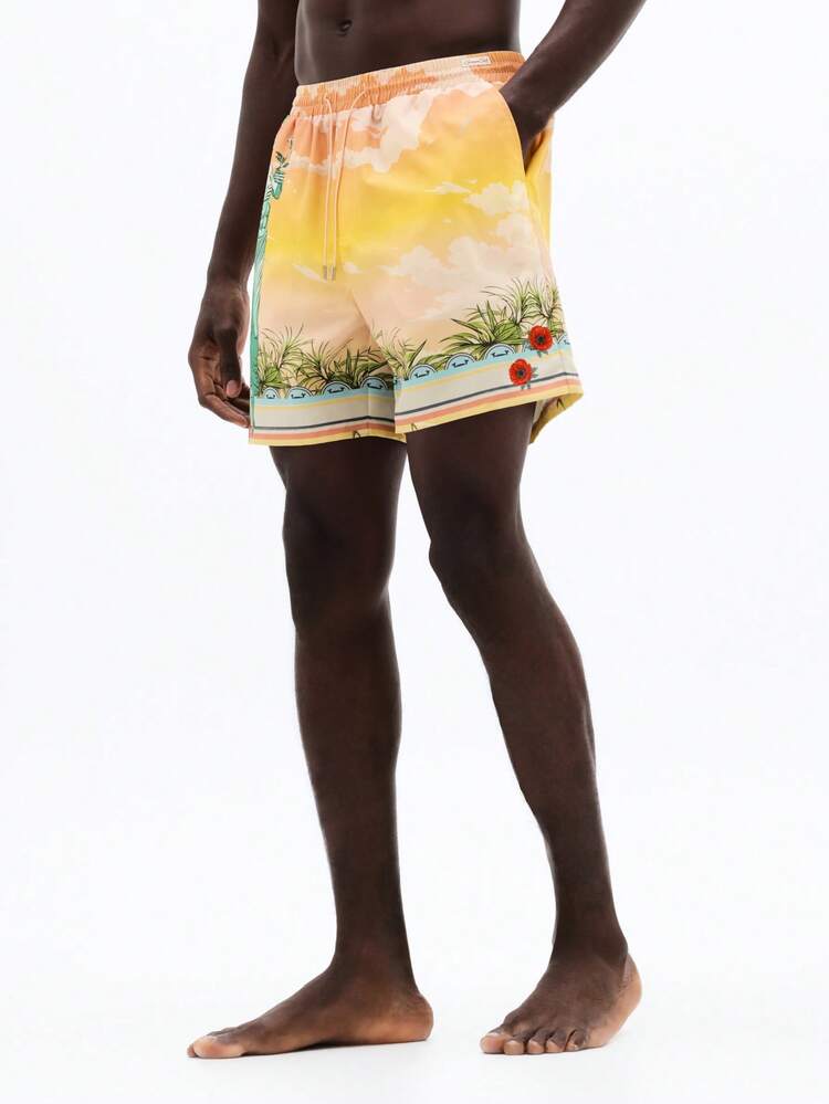 Calções de banho com estampa de pôr do sol tropical