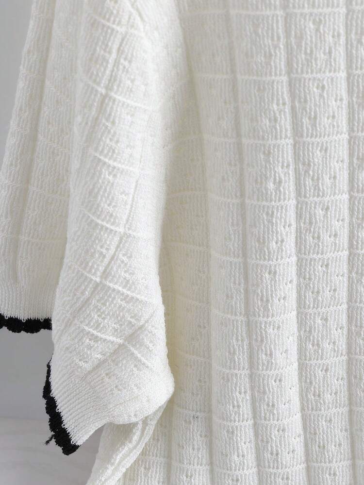 GlowEve Women's Contrast Color Round Neck Short Sleeve Casual Knit Top - White - View 4