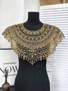 Embroidered Cape Set Detachable Collar Wrist Cuffs Elegant Evening Wear Shawl Wedding Party Formal Attire Silk Blend Luxury Embroidery - Multicolor - View 15