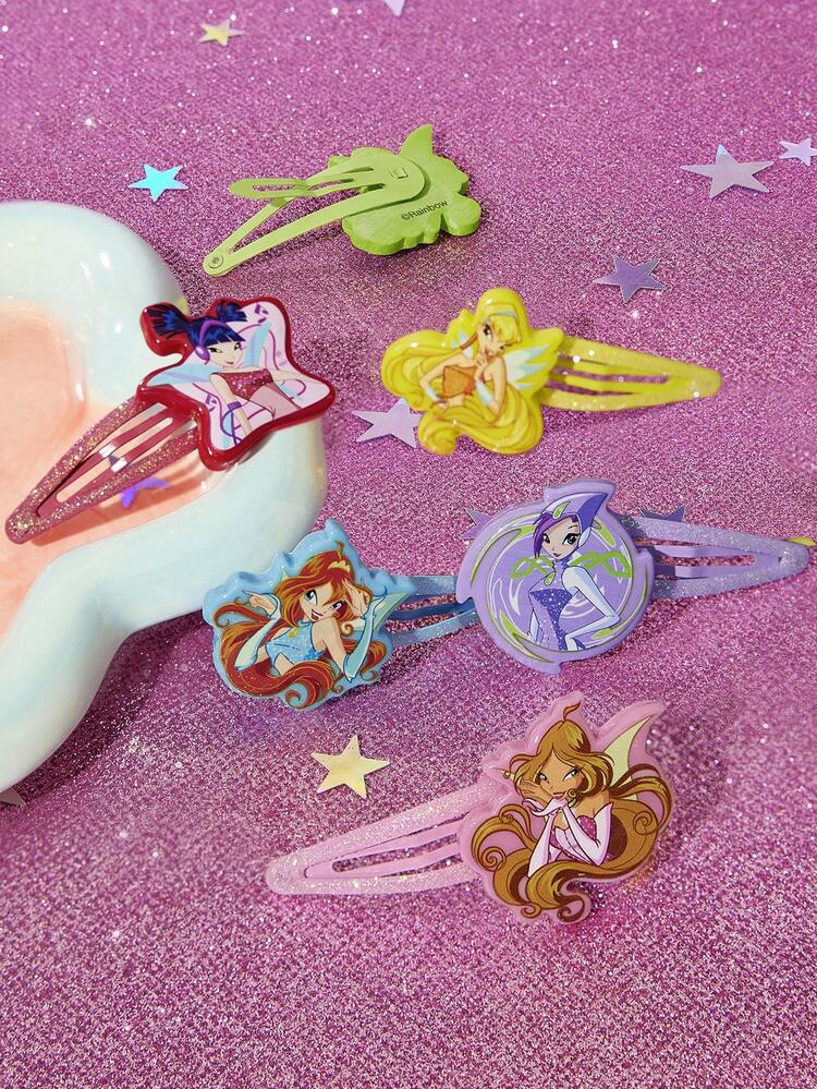 The Winx X SHEIN かわいいカートゥーン柄 ガールズヘアピン 12個セット、前髪やダメージヘアのクリップに最適、Y2Kスタイル - マルチカラー - 見る 5