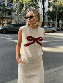 Franclia Bộ đồ hai mảnh dành cho nữ mùa Thu/Đông gồm áo vest thắt nơ và chân váy maxi, kiểu dáng thanh lịch, cổ điển, đa năng. - Nhiều màu - Xem 4