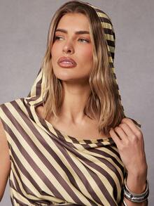 Hauture Women's Striped Ruched Cropped Casual Hoodie - Multicolor - View 1