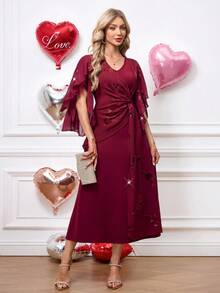 Ellevyn Women's Elegant Party Sequin Embroidery Twist Dress Valentines Day Dress Valentine's Day Valentine Outfits For Women   Bridesmaid Dress Wedding Guest Dress For Women  Wedding Guest Dress  Wedding Party Dress  Weddings & Events  Birthday Outfit For Women   Spring Outfit Women Summer Outfits   Jalabiya  Dress   Red Dress For Women
