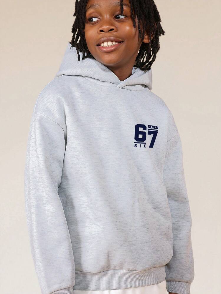 Heather Grey Hoodie With Navy Print