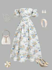SHEIN MOD 女士碎花露肩中长连衣裙 - 彩色 - 查看 4