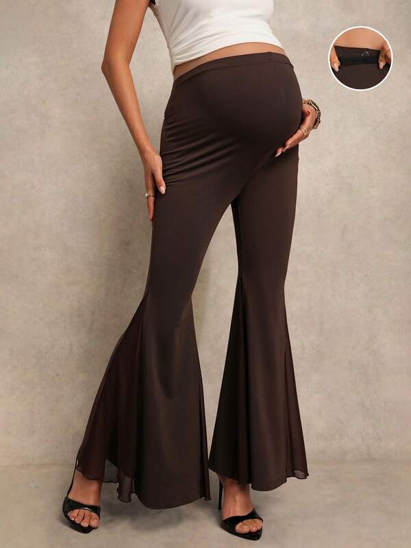 MaterniChic Maternity Clothes Maternity Pants Summer Pregnant Clothes Brown Maternity Pants High Waist Slim Fit Casual Flare Pants, Summer  Party