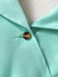 Elladie kids 女童褶皱领系带中长连衣裙，优雅高贵的假日连衣裙 - 薄荷綠 - 查看 4