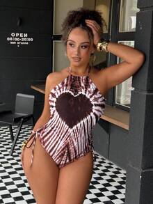 Vaytide Traje de baño de una pieza talla grande, diseño impreso minimalista casual para mujeres - Multicolor - Ver 3