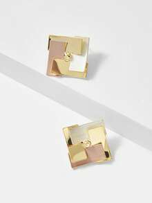 MOTF PREMIUM FASHIONABLE METAL GEOMETRIC STUD EARRINGS, DELICATE PERSONALIZED COMMUTING JEWELRY - Gold - View 4