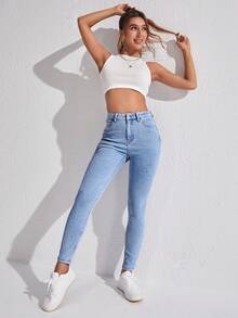 SHEIN ICON Women's Casual Skinny Jeans - Medium Wash - View 5