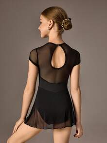 Bộ đồ tập thể dục dụng cụ cho bé gái tuổi teen, thể thao chuyên nghiệp, thể dục dụng cụ và khiêu vũ, co giãn cao, thoáng khí, họa tiết lấp lánh màu tím với trang trí đá quý, áo liền thân. - màu đen - Xem 2