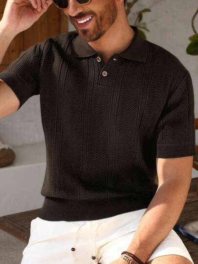 Manfinity Homme Men's Casual Solid Color Short Sleeve Knit Top Summer  Easter