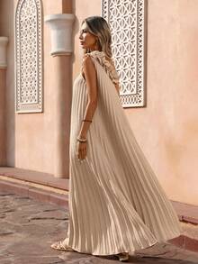 Flora Isola Flora Isola Đầm không tay nữ, đầm dài xếp ly lệch vai họa tiết hoa 3D, thanh lịch và lãng mạn cho các bữa tiệc mùa hè, đa năng cho mặc hàng ngày và đi làm. - Màu Khaki - Xem 2