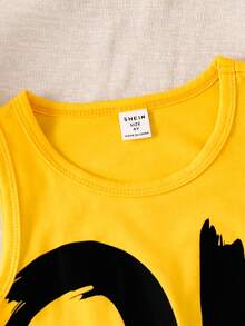 SHEIN 1pc Boys' Casual Loose Solid Color English Graphic Sleeveless Tank Top, Suitable For Daily Wear, School, Outings, Sports, Spring/Summer Yellow Boys Top Yellow Top For Boys Kids Clothing Boys Sleeveless Streetwear Shirt For Boys Kids Sleeveless - Yellow - View 5