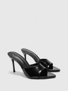 CUCCOO BIZCHIC Black Patent Leather Pointed Toe Stiletto Heel Casual Slip-On Sandals, Fashionable Open Toe High Heels For Women Valentine's Day - Black - View 1