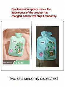 1pc Cartoon Hot Water Bottle, Inflatable Anti-Explosion Anti-Leak Flocked Warm Hand Warmer, Fill With Water To Warm Up Belly, Cute Design