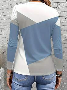 EMERY ROSE Áo thun dài tay nữ, áo in họa tiết chắp vá nhiều màu, thiết kế họa tiết cổ điển, đa năng, thích hợp mặc thường ngày, ngoài trời, du lịch & nghỉ lễ, thoải mái - Nhiều màu - Xem 2