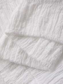 DAZY 女士白色棉质纹理花瓣袖翻领衬衫，春季款 - 白色 - 查看 7