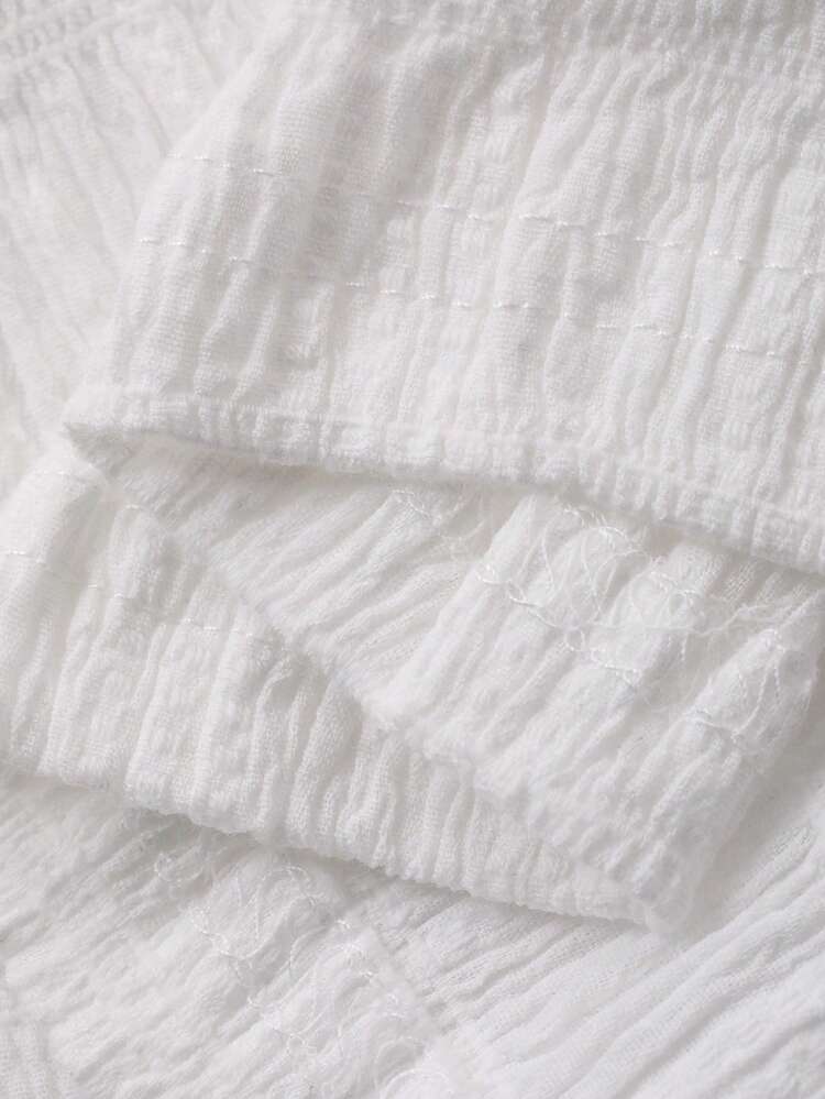 White Cotton Textured Petal Sleeve Collared Blouse For Women, Spring