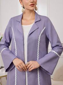 Al Najma 女士优雅日常立领荷叶边长袖长款罩袍 - 紫色 - 查看 1