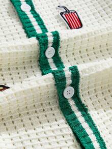 ROMWE MEN Street Life 青少年男孩夏季休闲贴花纽扣针织开衫 - 綠色 - 查看 4