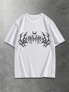 ROMWE MEN Men's Gothic Print Short Sleeve T-Shirt, Casual Summer - White - View 1