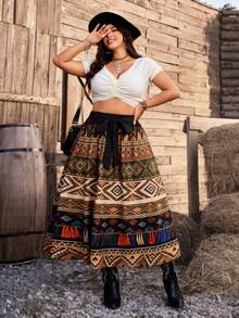 Ceyna 大码女式休闲优雅印花宽松半身裙 - 彩色 - 查看 7