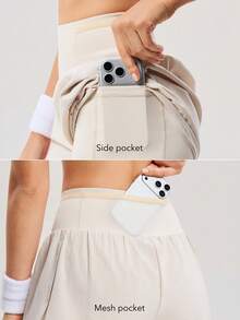 OutZeal Quần short chạy bộ nữ, quần short thể thao tập gym, tập luyện mùa hè, có chức năng kiểm soát vòng bụng, thiết kế 2 trong 1 tích hợp quần short bên trong, quần thể thao nữ năng động. - Màu be - Xem 3