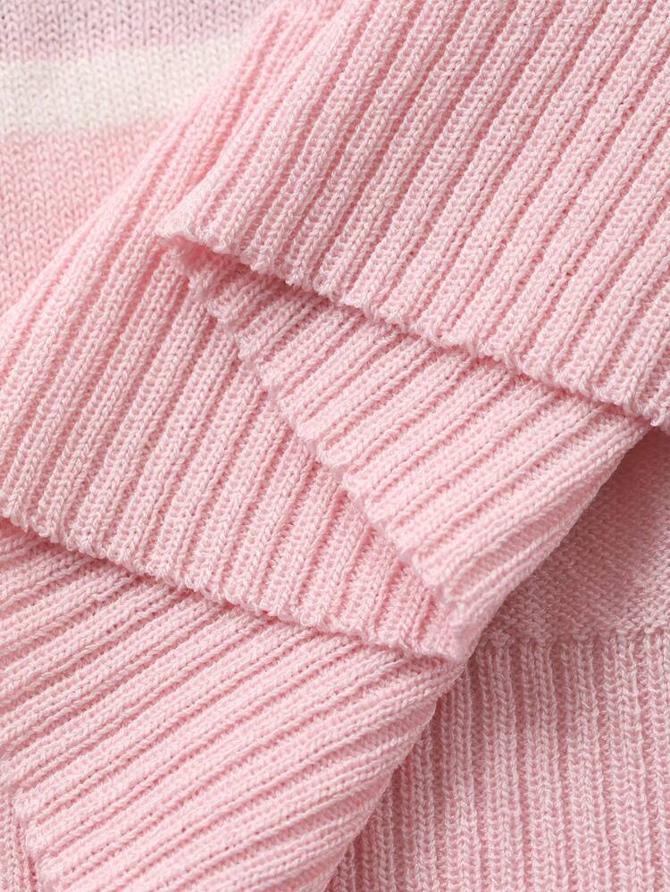 Women's Contrast Stripe Fitted Short Sleeve Polo Collar Casual Lightweight Knit Sweater Top, Spring/Autumn