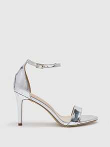 CUCCOO BIZCHIC 女士圆头细跟银色踝带简约时尚优雅女士高跟凉鞋配裙摆日常百搭通勤凉鞋 - 香檳銀 - 查看 2