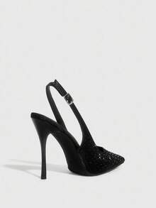 CUCCOO SZL Giày cao gót mũi nhọn khoét rỗng đính đá lấp lánh dành cho nữ, thích hợp cho đi làm, hẹn hò, dự tiệc, du lịch và các dịp khác trong dịp Giáng sinh. - màu đen - Xem 8