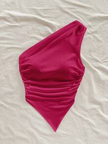 Soleia 女士玫瑰红不对称下摆不对称肩部上衣，夏季度假 - 彩色 - 查看 6