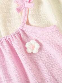 SHEIN 3件套女童夏季连衣裙，蝴蝶结吊带纯色条纹连衣裙套装，适合日常休闲穿着，女童专属连衣裙 - 彩色 - 查看 4