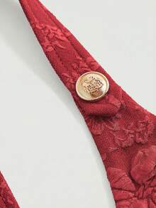 SHEIN MOD Camisa ajustada sin mangas de estilo vintage con jacquard negro para mujer de talla grande - Rojo - Ver 3