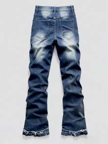 Manfinity EMRG Men's Stylish Street Elastic Yin Yang Patchwork Flared Jeans Two Tone Jeans - Blue - View 2