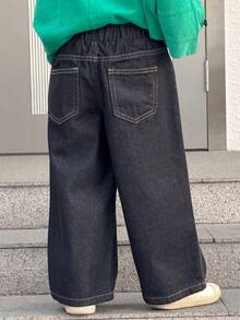 DAZY 男童宽松休闲牛仔裤，斜插口袋设计，百搭秋季牛仔裤 - 深色水洗藍 - 查看 8