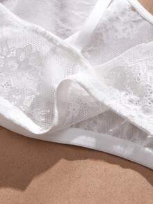 Crystal Vow Lencería de mujer con sujetador de tirantes finos de unicolor con parches de encaje y malla - Blanco - Ver 8