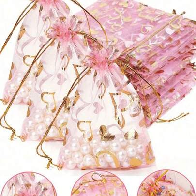 120/60/30/10 chiếc Túi dây rút hình trái tim màu đỏ bằng vải organza, Túi quà tặng bất ngờ ngày lễ, Túi quà cưới, Quà tặng cho phù dâu, Quà tặng khách mời, Hộp đựng trang sức, Quà tặng phòng tắm, Quà tặng tiệc độc thân, Túi lưới dây rút đựng kẹo, Thích hợp cho các dịp lễ, đám cưới, những bất ngờ lãng mạn.