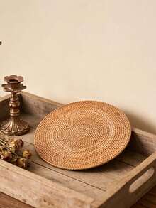 2 PIEZAS Alfombrilla de comedor de ratán hecha a mano, posavasos de té circular simple japonés de color marrón, resistente al calor y aislante, adecuado para mesas de comedor y mesas de café - Marrón - Ver 4