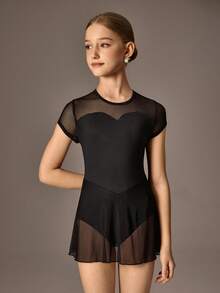 Bộ đồ tập thể dục dụng cụ cho bé gái tuổi teen, thể thao chuyên nghiệp, thể dục dụng cụ và khiêu vũ, co giãn cao, thoáng khí, họa tiết lấp lánh màu tím với trang trí đá quý, áo liền thân. - màu đen - Xem 4