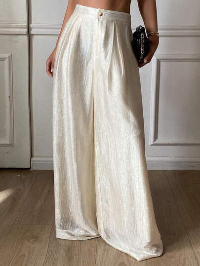 DAZY Quần ống rộng xếp ly cạp cao cho nữ tuổi teen