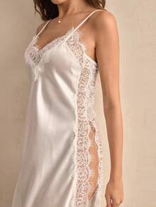 1pc Charlaine Elegant Lace Floral Print Spaghetti Strap Summer Holiday Nightgown, Romantic & Minimalist, Chic French Style Lace Sleepwear