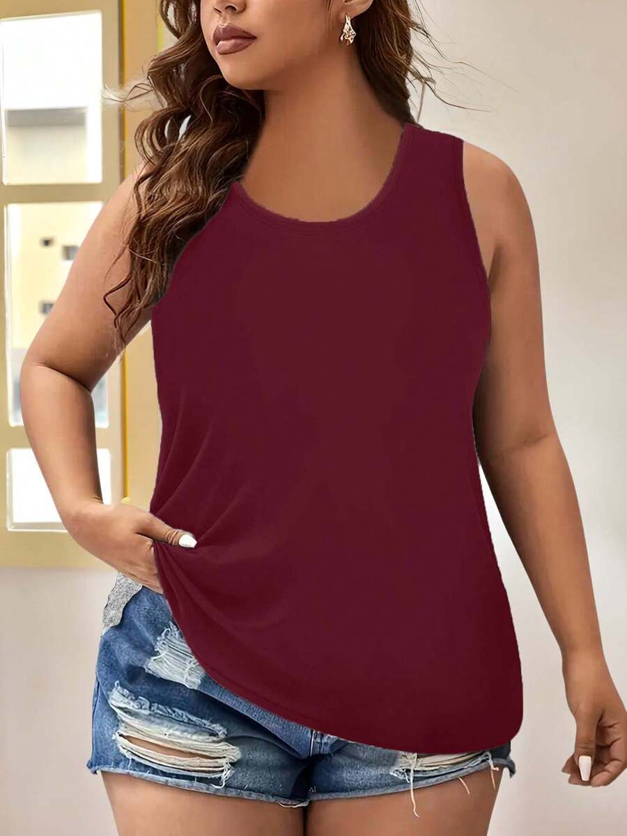 EMERY ROSE Áo tank top không tay đơn giản, màu trơn, dành cho nữ, cỡ lớn - Màu Đỏ Sâu - Xem 1