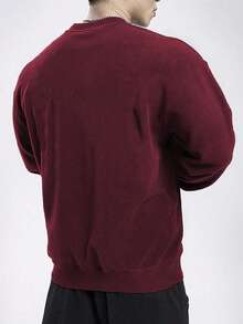 GymBeat Men's Solid Color Crew Neck Thermal Lined Long Sleeve Pullover Sweatshirt, Autumn/Winter - Burgundy - View 2