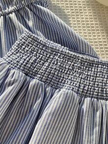 SHEIN EZwear Women's Striped Ruffle Hem Backless Halter Top And Mini Skirt Sexy Fashion 2-Piece Set - Baby Blue - View 10