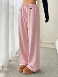 CovetEZ Lightweight Double-Sided Fleece Women's Drawstring Waist Straight Leg Loose Casual Pants, Suitable For Date Nights And Everyday Wear, Spring/Summer Comfy Pants Loose Pants - Baby Pink - View 5