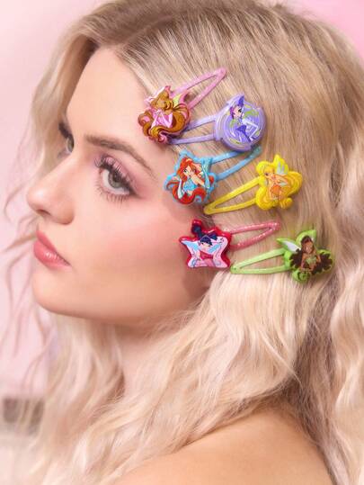 SHEIN 12 包甜美可爱卡通趣味女孩发夹，女士发饰，适合夹刘海和断发 Y2K